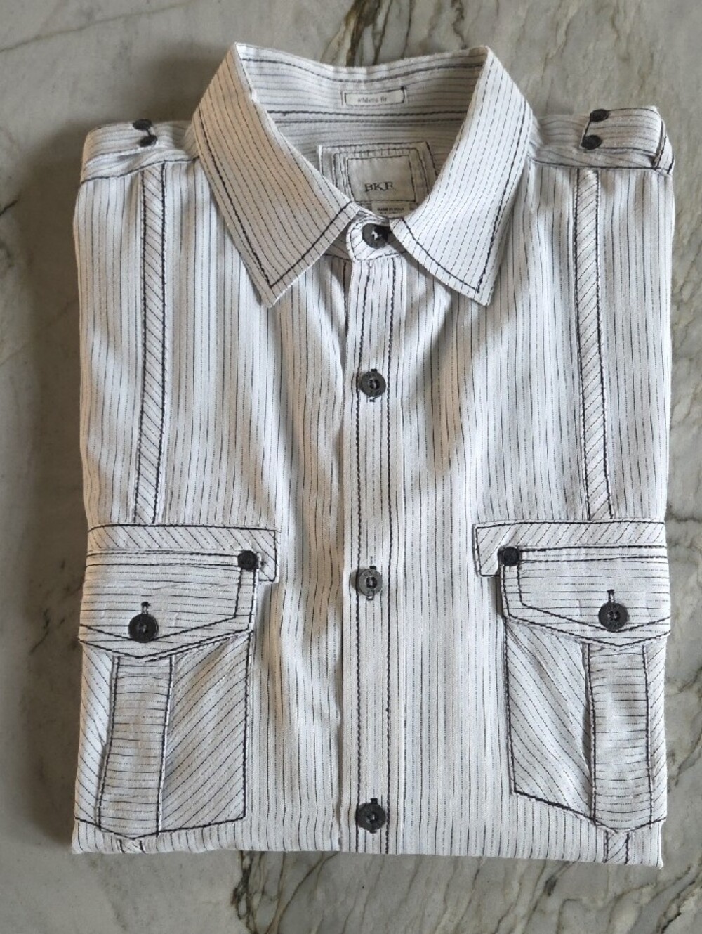 BKE White Shirt with Black Pinstripes and Dual Chest Pockets